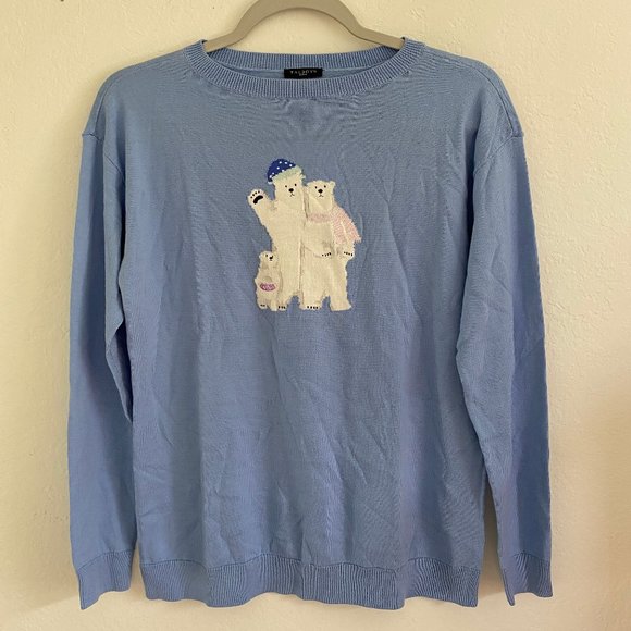 Talbots Sweaters - Talbots Womens Sweater Blue Polar Bear Size Petite Winter Pullover Ribbed NWT